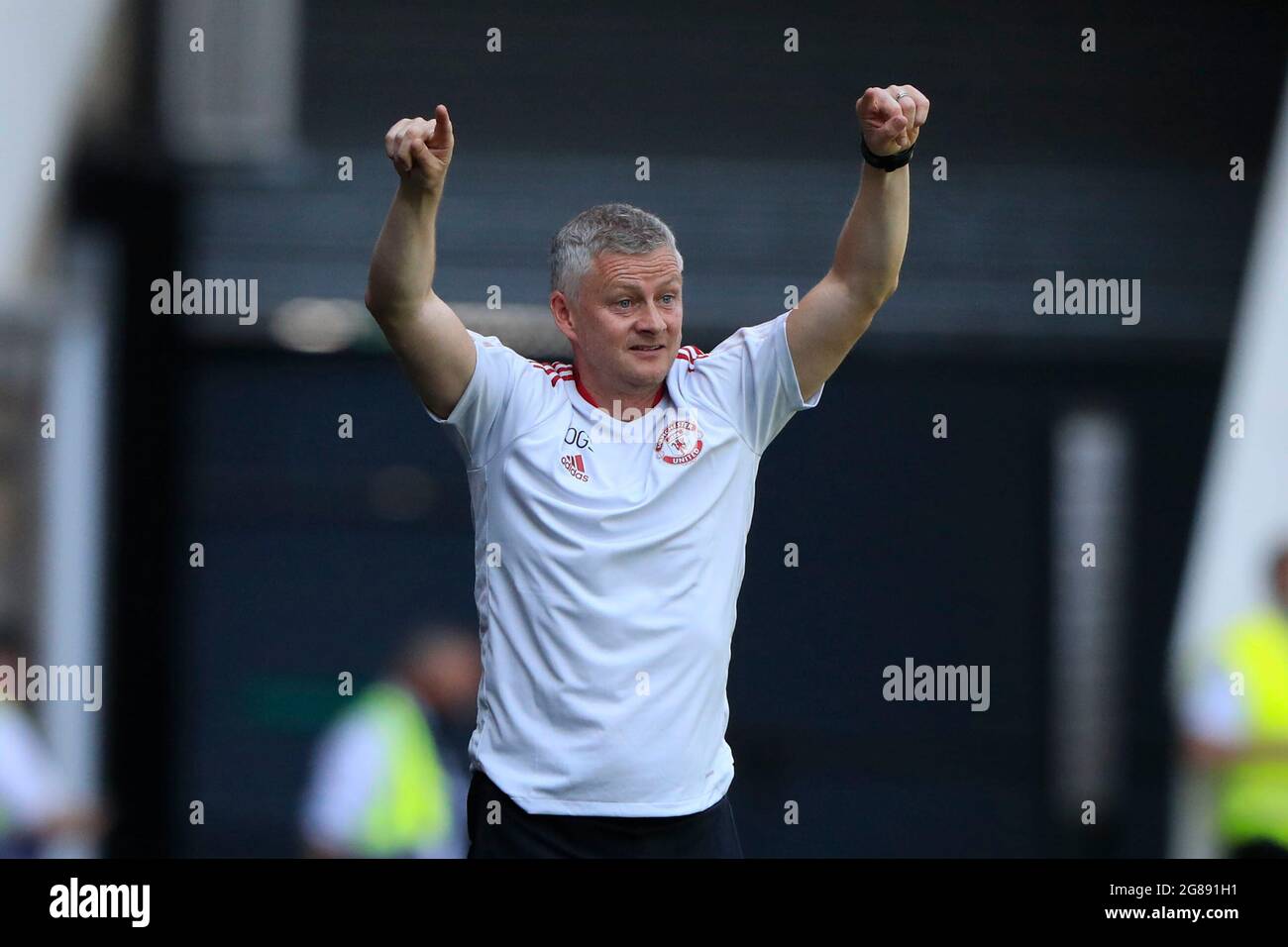 Manchester United Manager Ole Gunnar Solskjaer an der Seitenlinie während des Spiels in Derby, Vereinigtes Königreich am 7/18/2021. (Foto von Conor Molloy/News Images/Sipa USA) Stockfoto