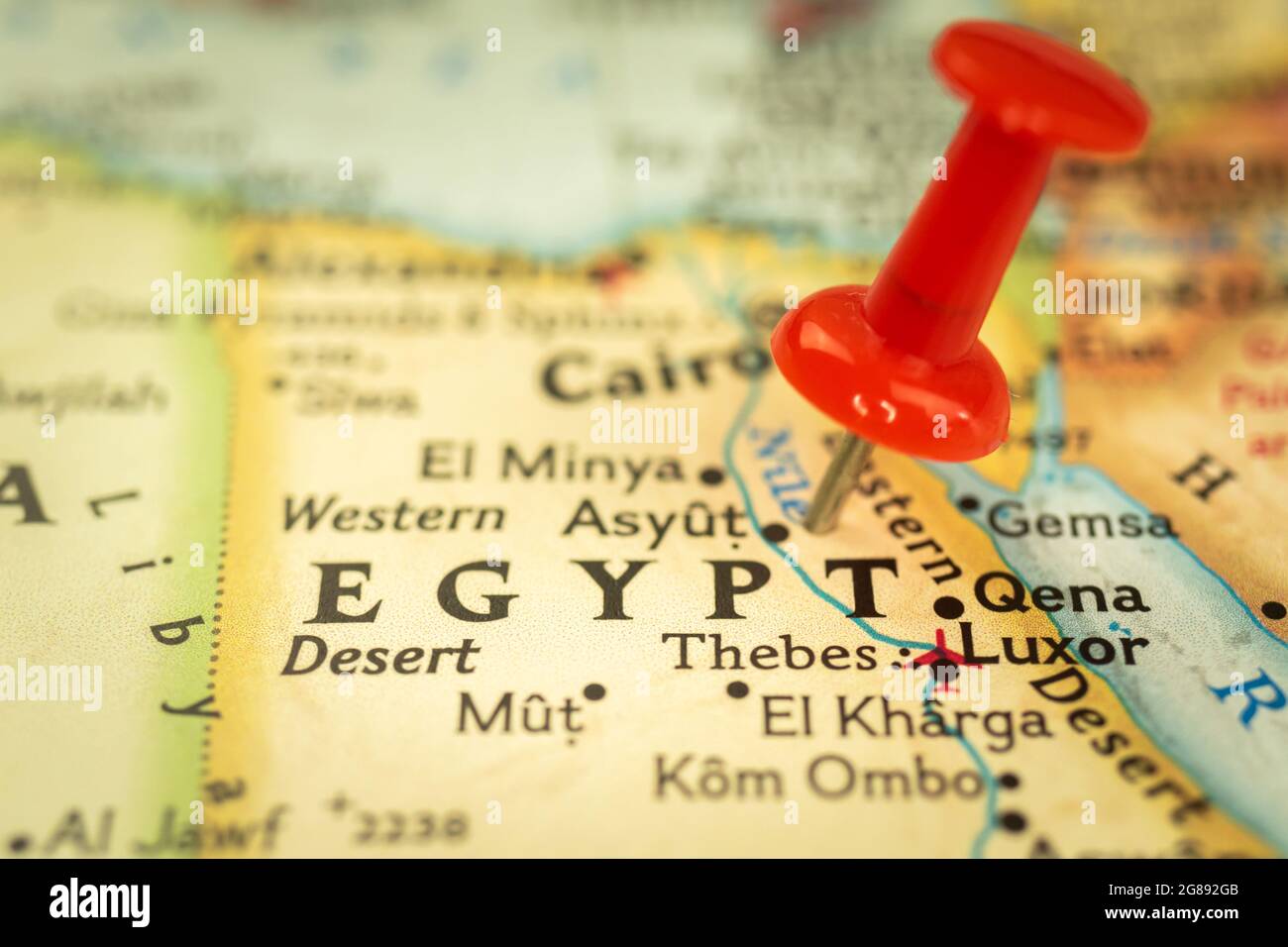 Ort Ägypten, Karte mit Stecknadel Nahaufnahme, Reise- und Reisekonzept mit Markierung, Afrika Stockfoto
