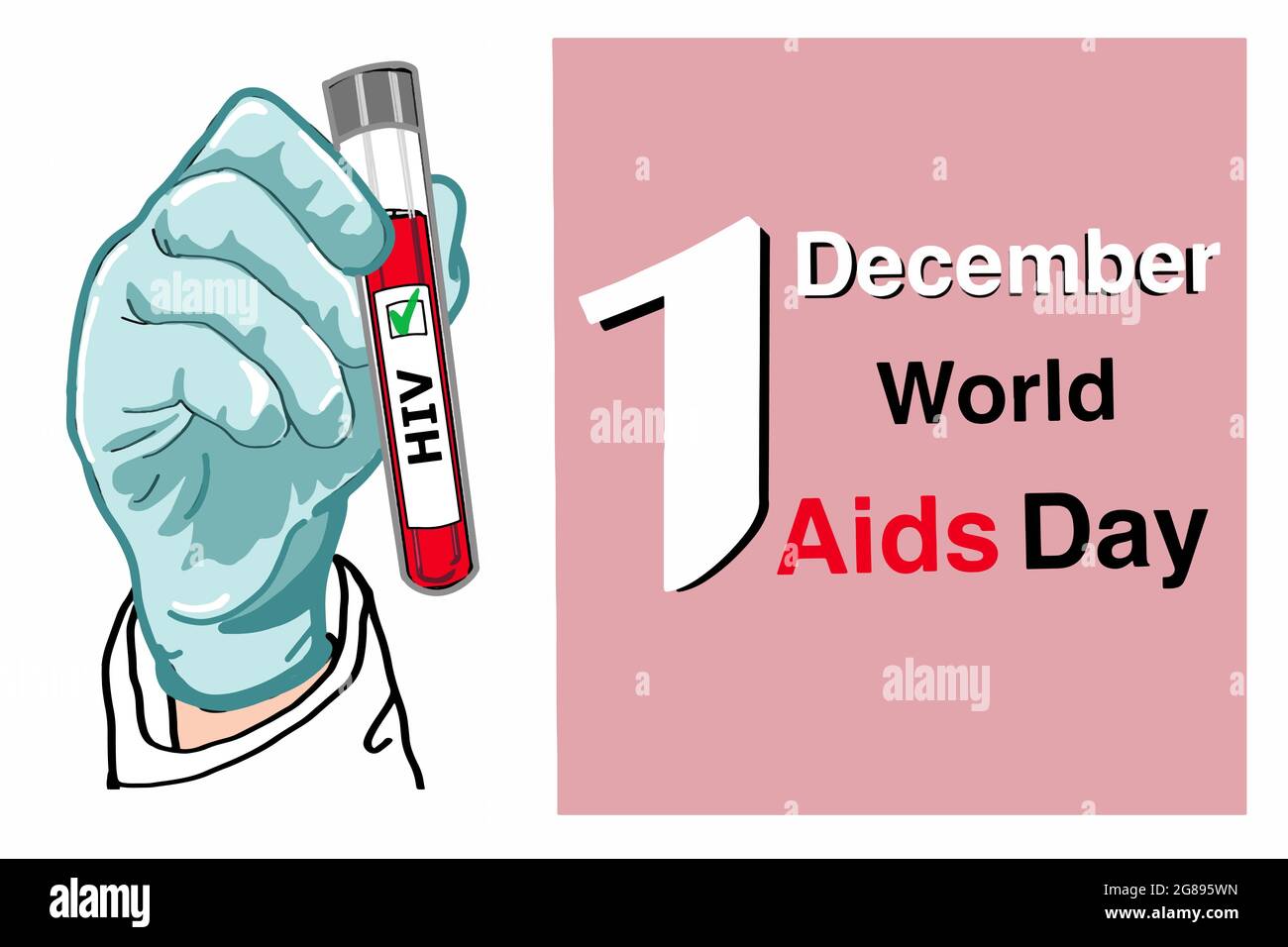 Siencest, Arzt, gesunde Arbeiter Hand geben medizinische Handschuhe und hält Laborschlauch hiv positive Test Illustration Zeichnung .1 Dezember Welt ai Stockfoto