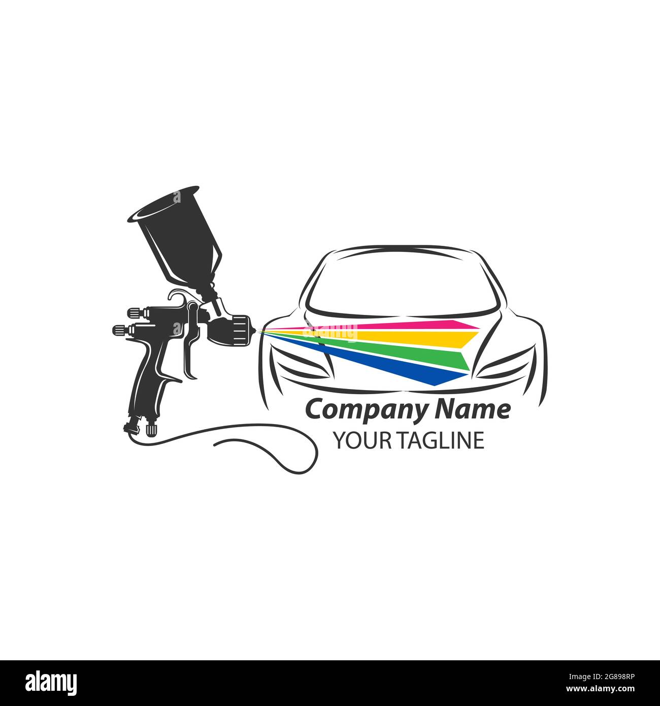 Auto Malerei Logo mit Spritzpistole und einzigartige bunte Fahrzeug Konzept.EPS 10 Stock Vektor