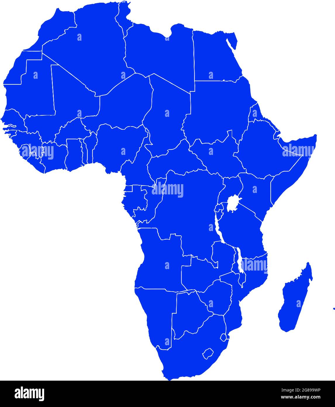 Blau gefärbte Afrika-Übersichtskarte. Politische karte afrikas. Vektorgrafik Karte. Stock Vektor