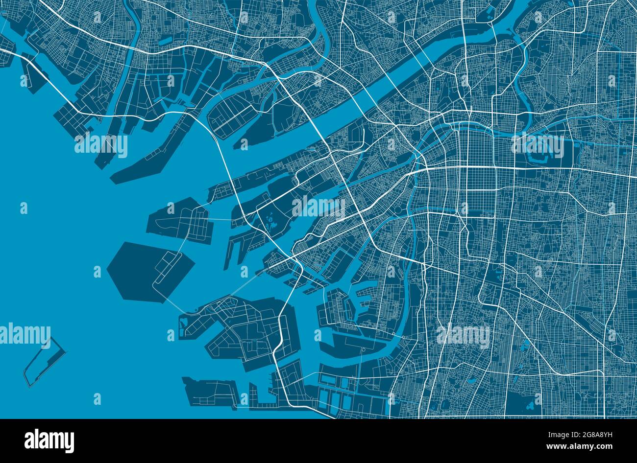 Detaillierte Karte des Verwaltungsgebiets der Stadt Osaka. Lizenzfreie Vektorgrafik, Landpanorama. Dekorative Grafik Touristenkarte von Osaka Gebiet. Stock Vektor