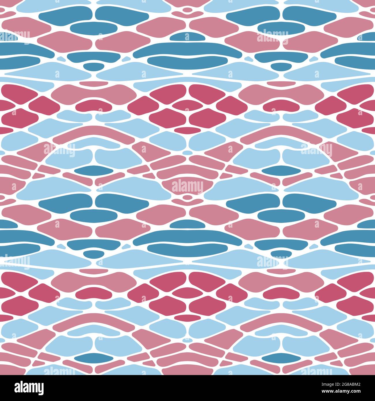 Psychedelische Zellen nahtlose abstrakte Muster in blau-roten Farben, abstrakt gewellte organische Formen, Bögen, Steine Vektor Hintergrund textile Cover illustrative Stock Vektor