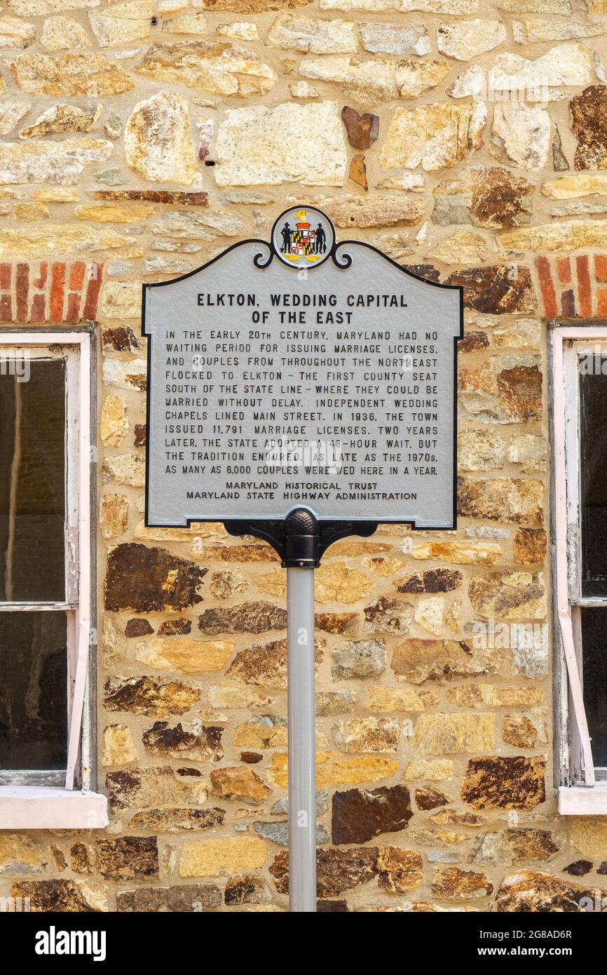 Elkton, Maryland - 7. Juli 2021: Elkton ist als Hochzeitshauptstadt des Ostens bekannt. In den frühen 1900er Jahren, Maryland hatte keine Wartezeit für Ehe l Stockfoto