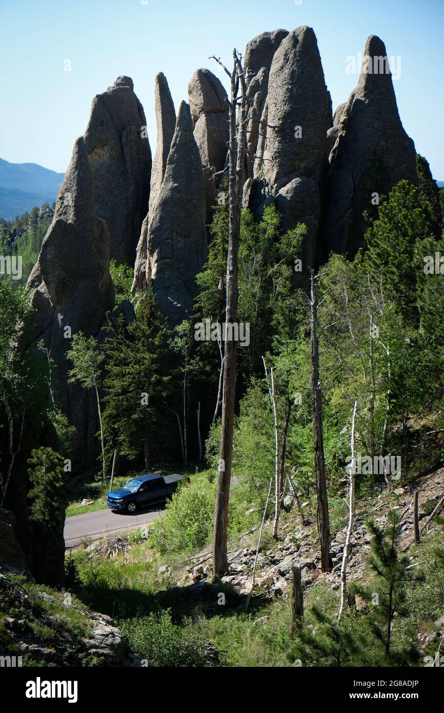 Blick auf den Needles Highway, Black Hills, South Dakota, USA. Stockfoto