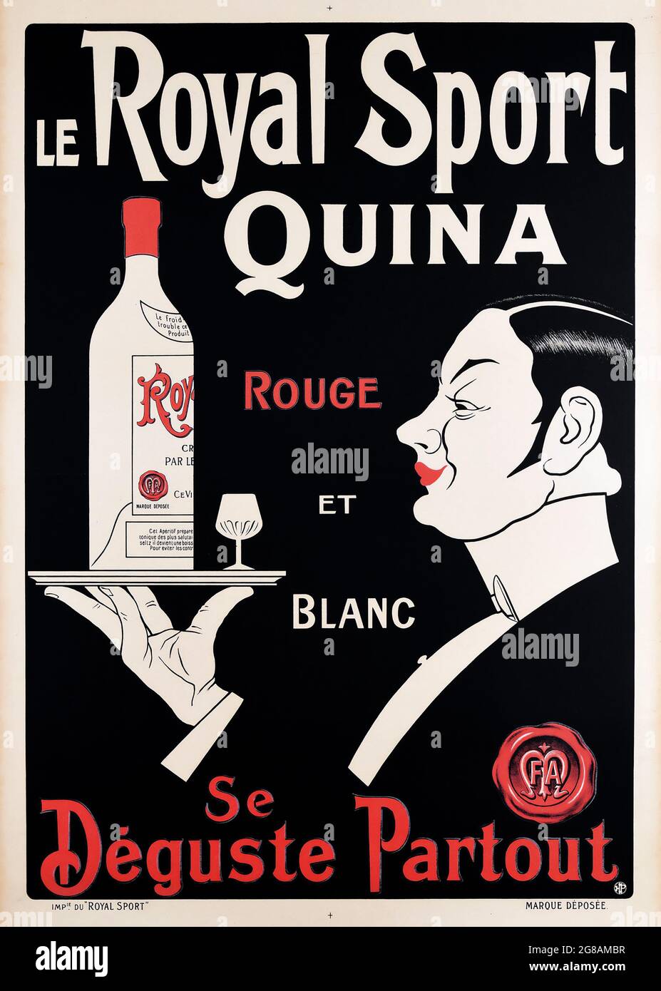Le Royal Sport Quina. Rouge et Blanc. Se Déguste Partout. Vintage-Werbung für Alkohol. 1930. Stockfoto