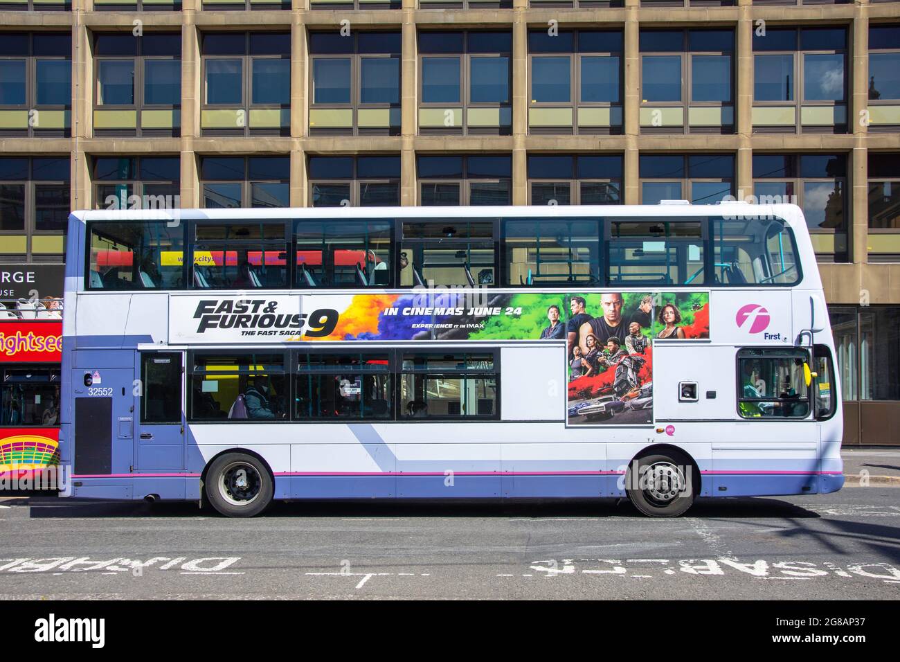 Erster Doppeldeckerbus in Glasgow, Hope Street, Glasgow City, Schottland, Vereinigtes Königreich Stockfoto