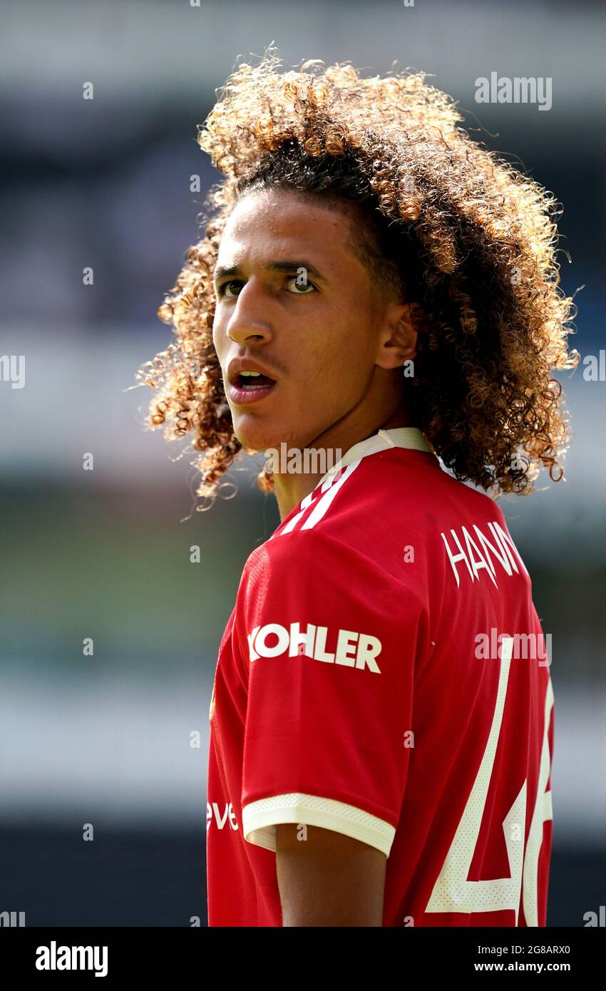 Hannibal Mejbri von Manchester United beim Freundschaftsspiel vor der Saison im Pride Park, Derby. Bilddatum: Sonntag, 18. Juli 2021. Stockfoto