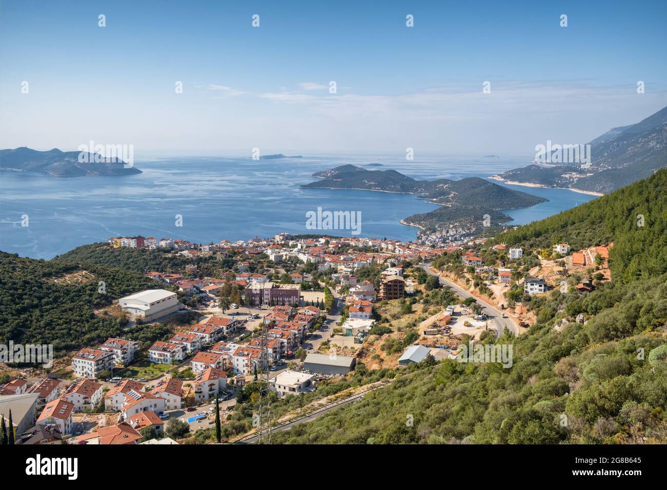 Wunderschöne Aussicht auf Kas Resort Stadt in der Türkei. Stockfoto