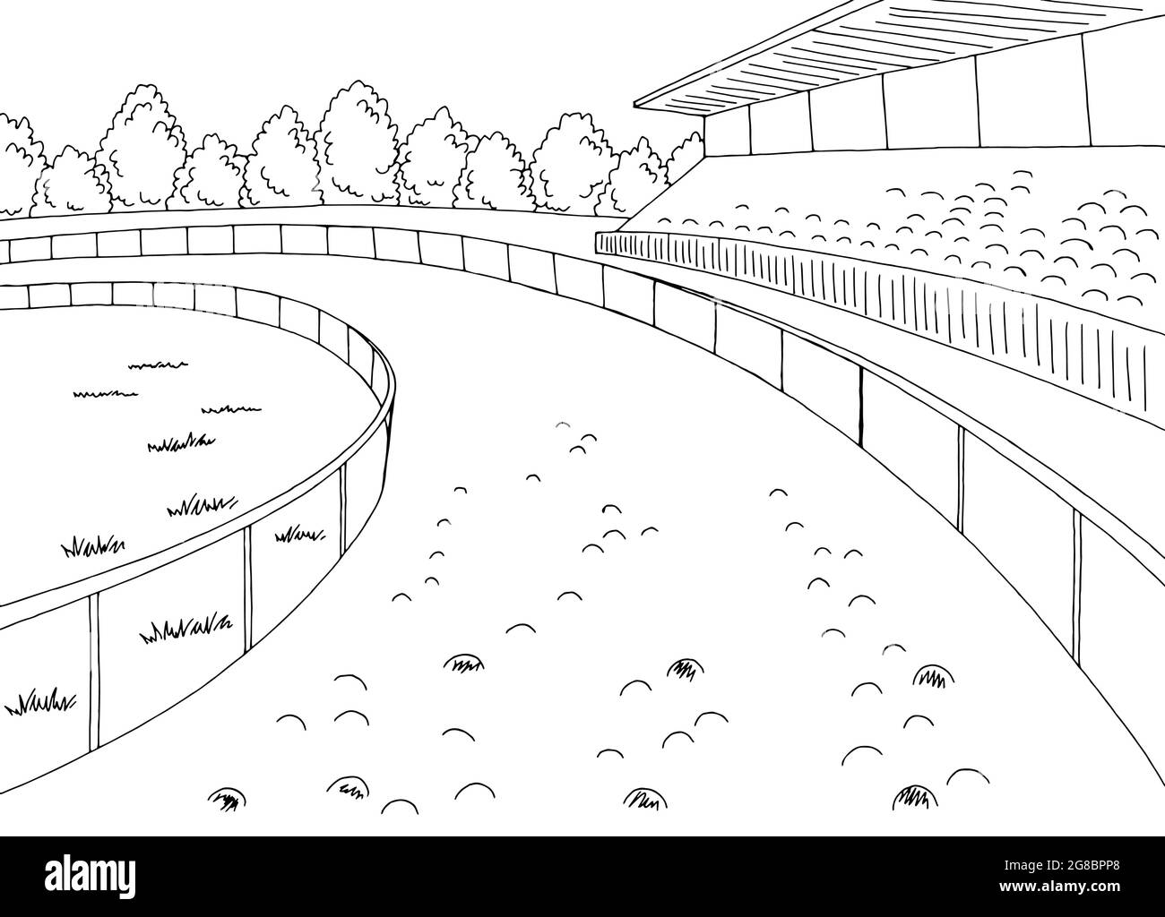 Hippodrome Track Sport Grafik schwarz weiß Skizze Illustration Vektor Stock Vektor