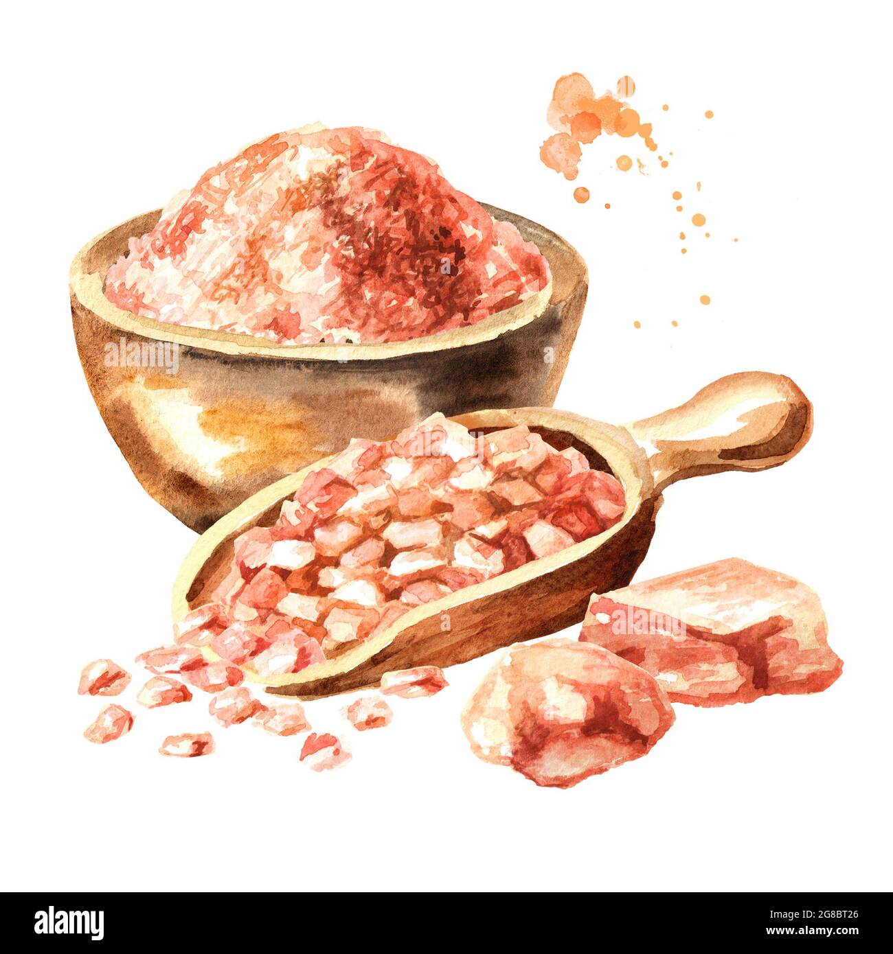 Rosafarbenes Himalaya-Salz. Aquarell handgezeichnete Illustration isoliert auf weißem Hintergrund Stockfoto