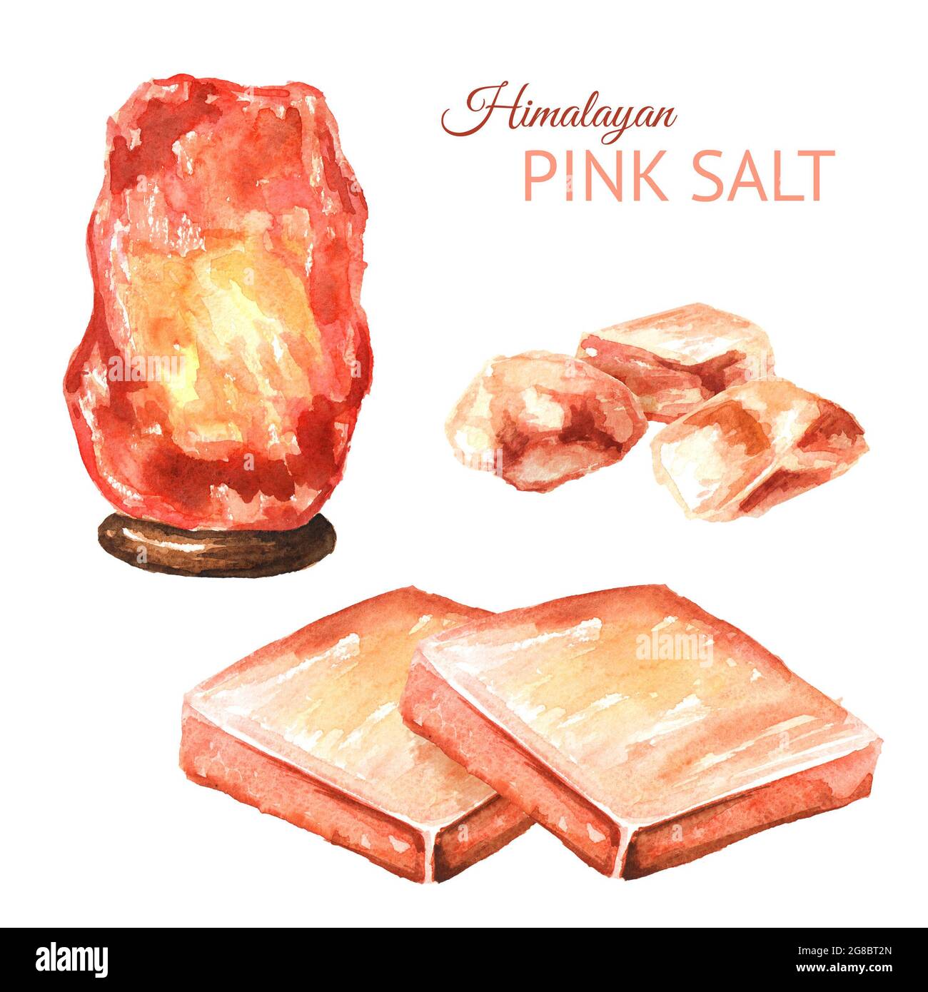 Himalaya rosa Salz Set Aquarell handgezeichnete Illustration isoliert auf weißem Hintergrund Stockfoto