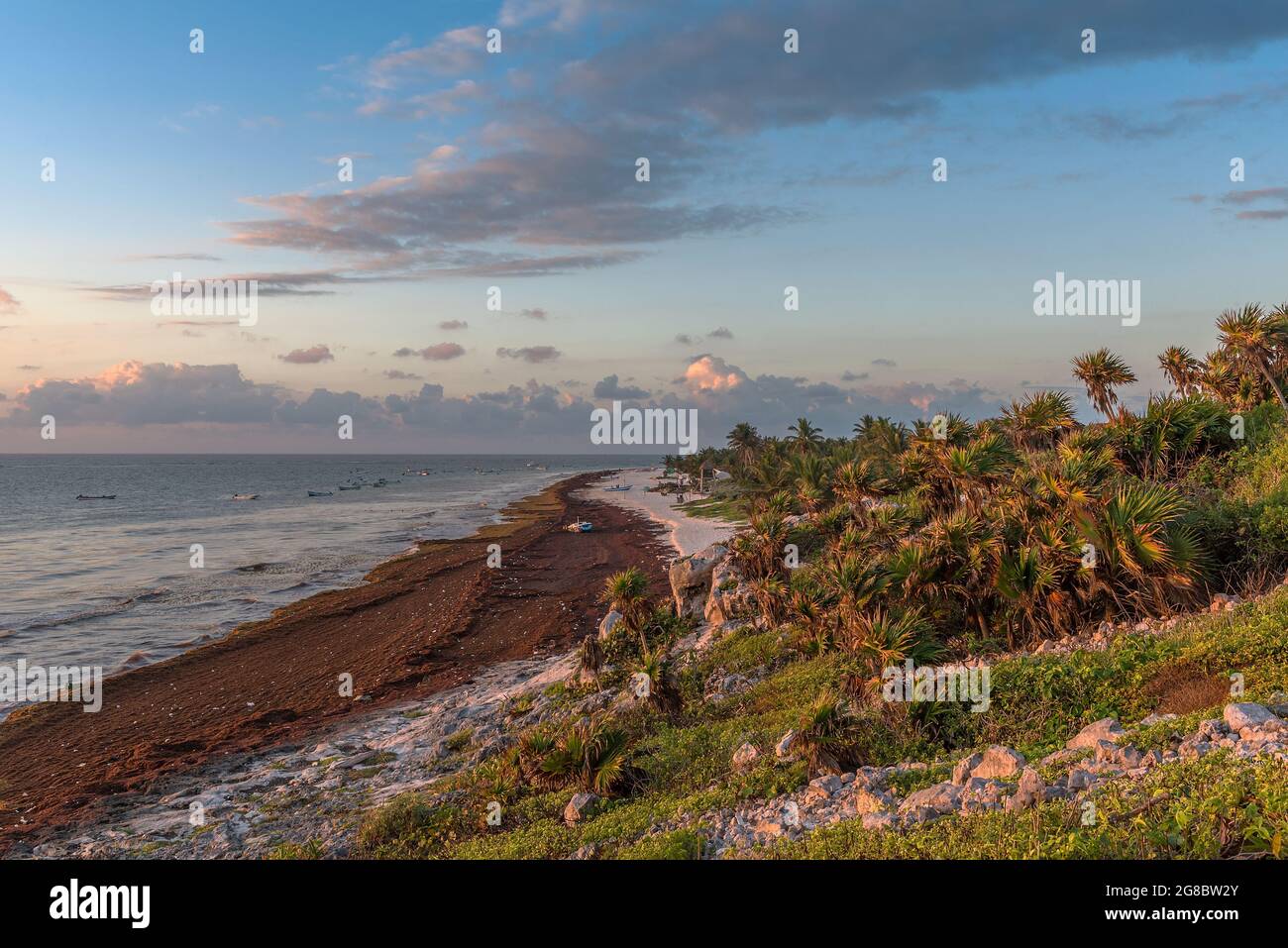 Der Strand von Tulum, Quintana Roo, am Morgen, Mexiko Stockfoto