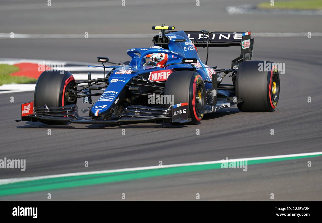 Esteban Ocon von Alpine während des Qualifyings für den Großen Preis von Großbritannien in Silverstone, Towcester. Bilddatum: Freitag, 16. Juli 2021. Stockfoto