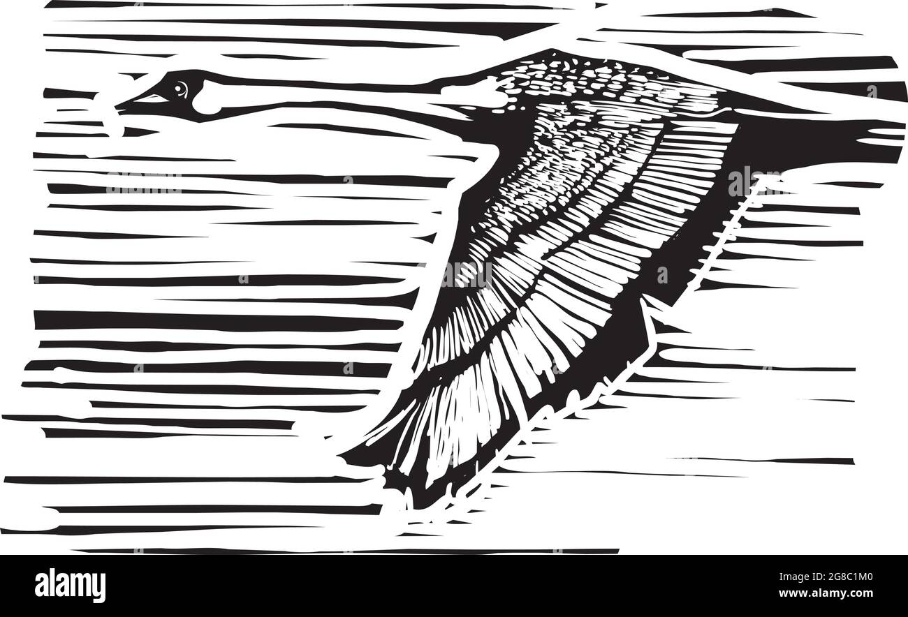 Der expressionistische Holzschnitt Swan im Flug Stock Vektor