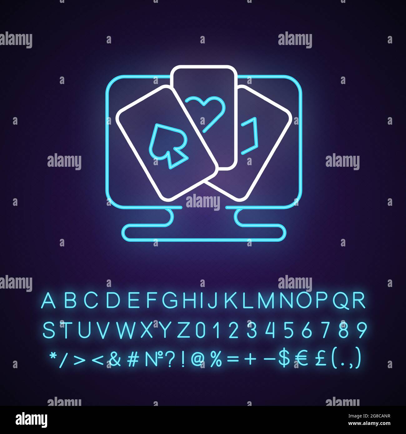 Kartenspiel Neon Licht Symbol Stock Vektor