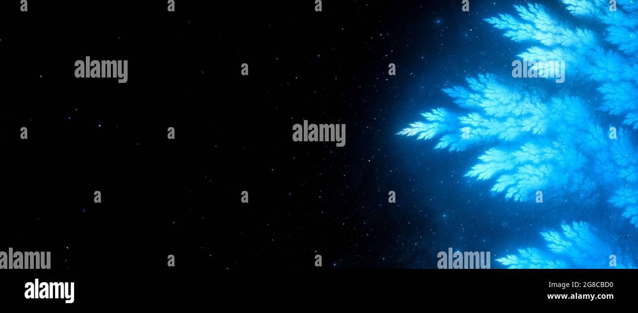 Blau glühende gefrorene Weihnachtsvorlage mit leerem Raum, computergenerierter abstrakter Hintergrund, 3D-Rendering Stockfoto