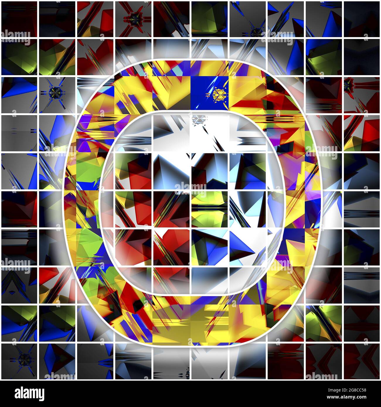 Monogramm des Großbuchstaben O mit Kaleidoskop-Muster Stockfoto