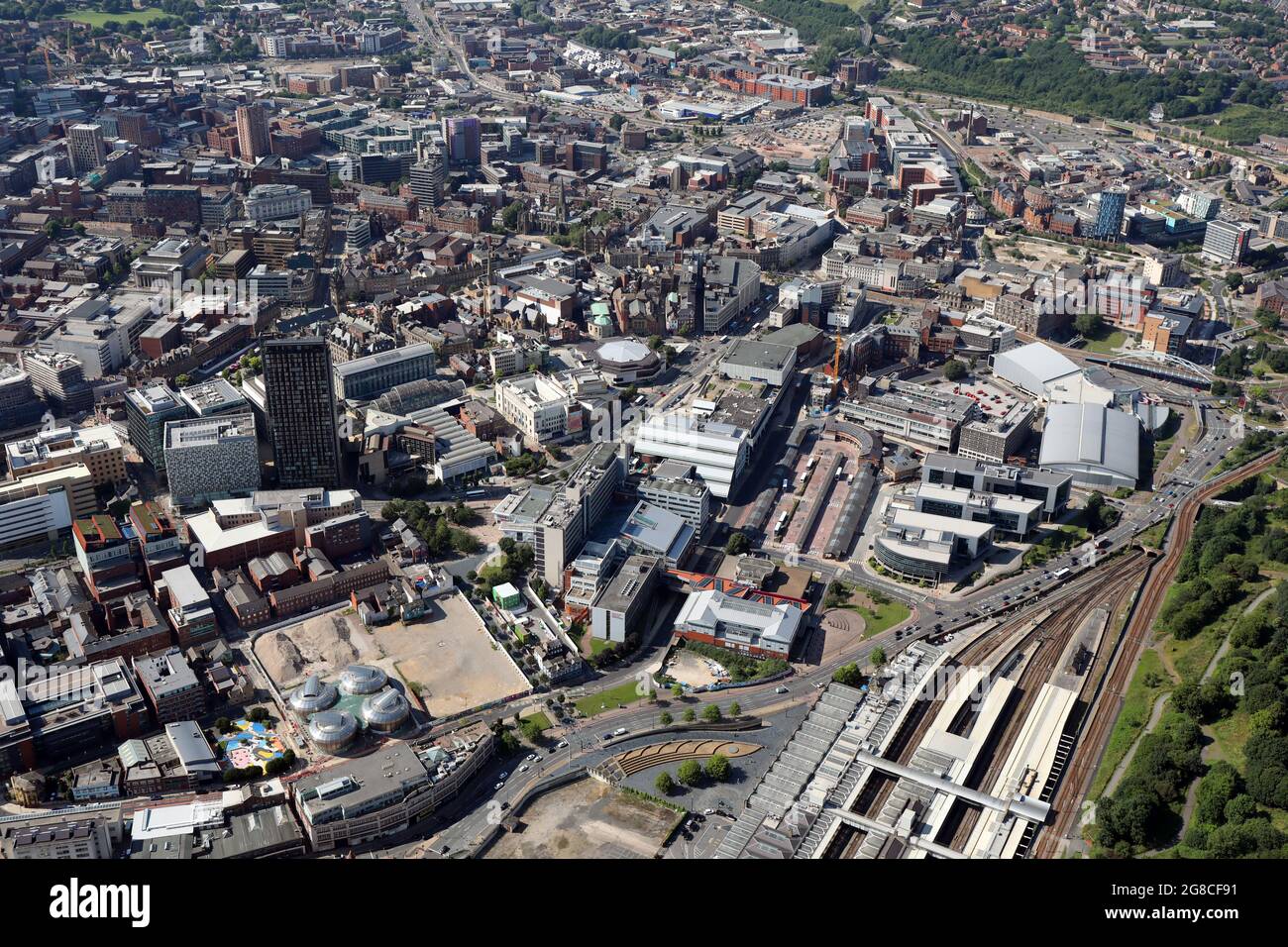 Luftaufnahme des Stadtzentrums von Sheffield von Süden nach Nordwesten Stockfoto