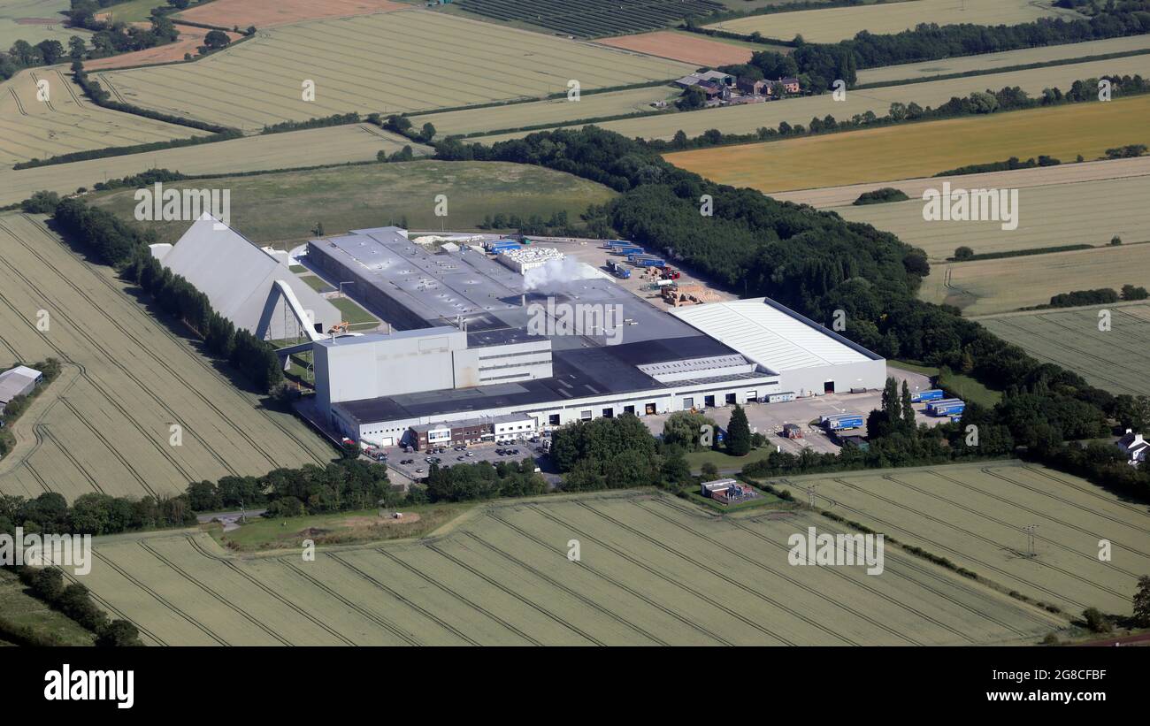 Luftaufnahme des britischen Gips, eines Baustoffherstellers, in Sherburn in Elmet, North Yorkshire Stockfoto