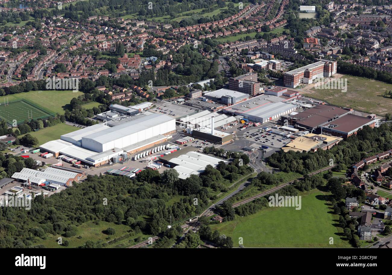 Luftaufnahme der Nestle Schokoladenfabrik, wo sie KitKats herstellen, in York, England Stockfoto