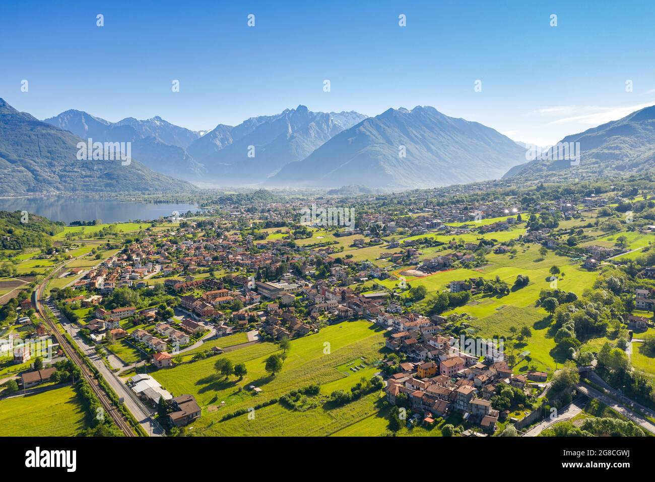 Comer See (IT), Luftaufnahme des oberen Lario im Gebiet von Piona, Colico Stockfoto