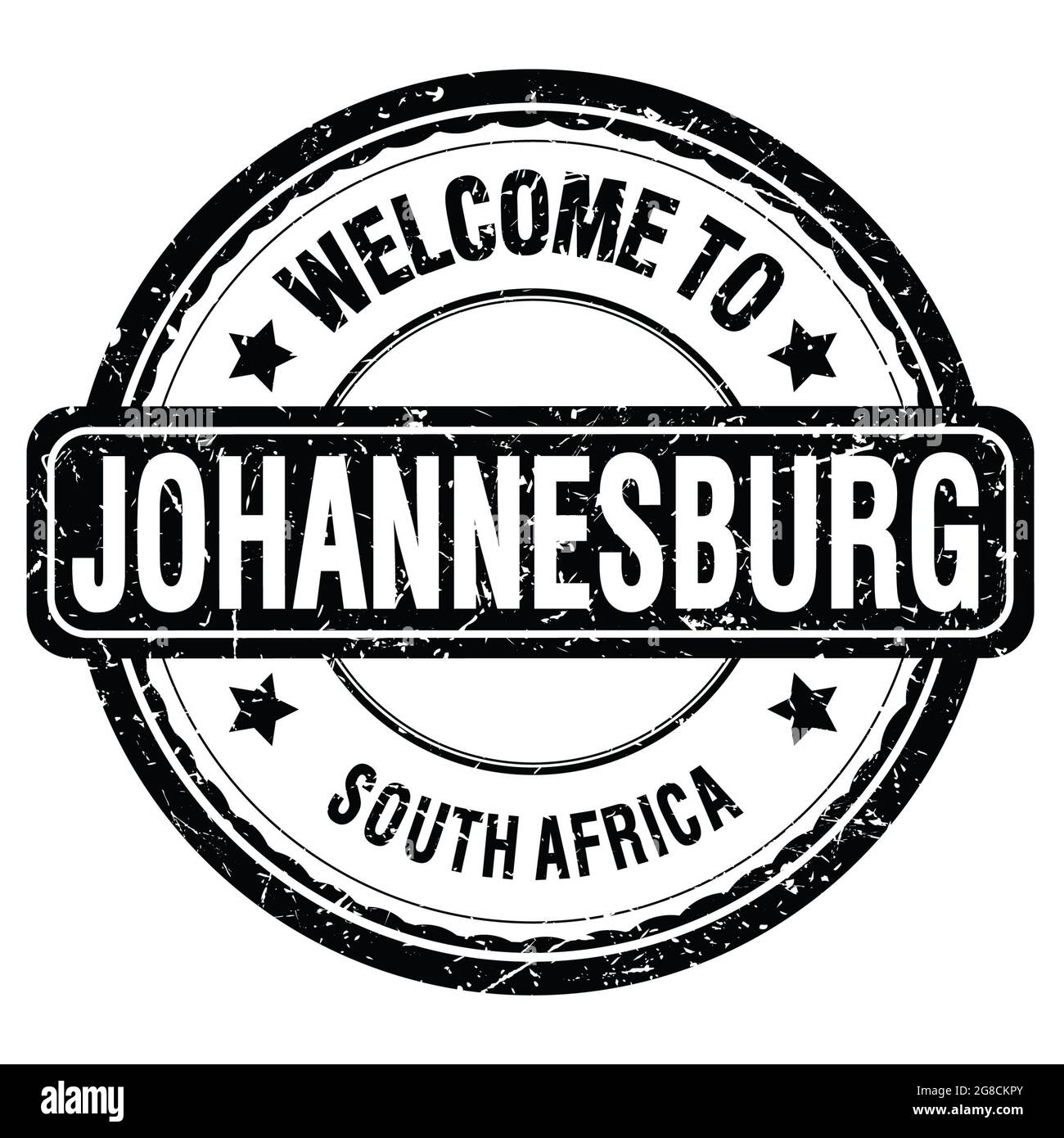 WILLKOMMEN IN JOHANNESBURG - SÜDAFRIKA, Worte auf schwarzem grungy Stempel geschrieben Stockfoto