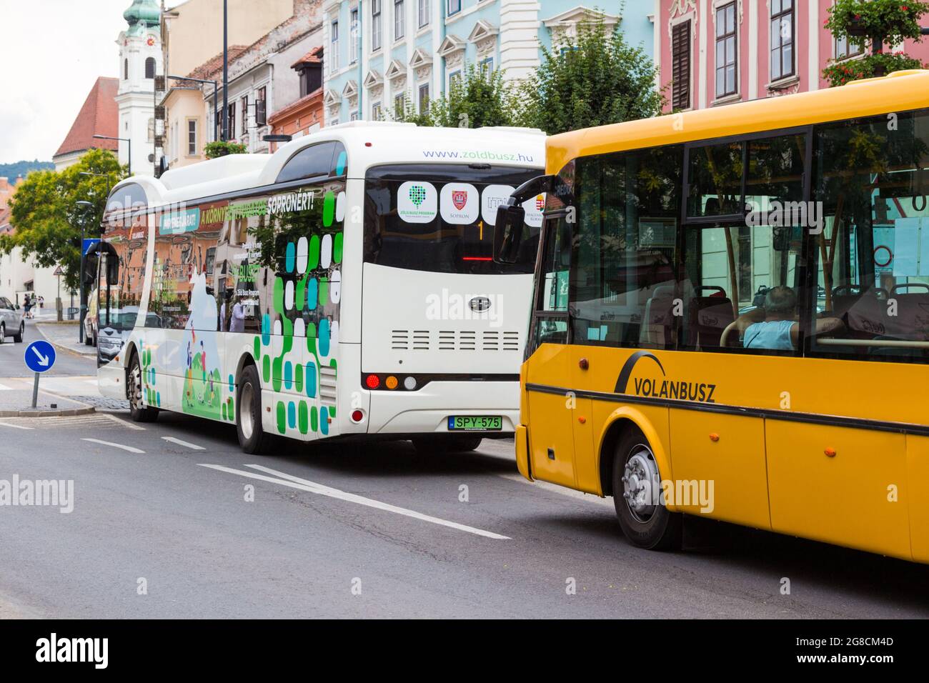 „A kornyezettudatos Sopronert“-Kampagne für die grüne Stadt, kostenlose Busfahrt mit einem Elektrobus, Sopron, Ungarn Stockfoto