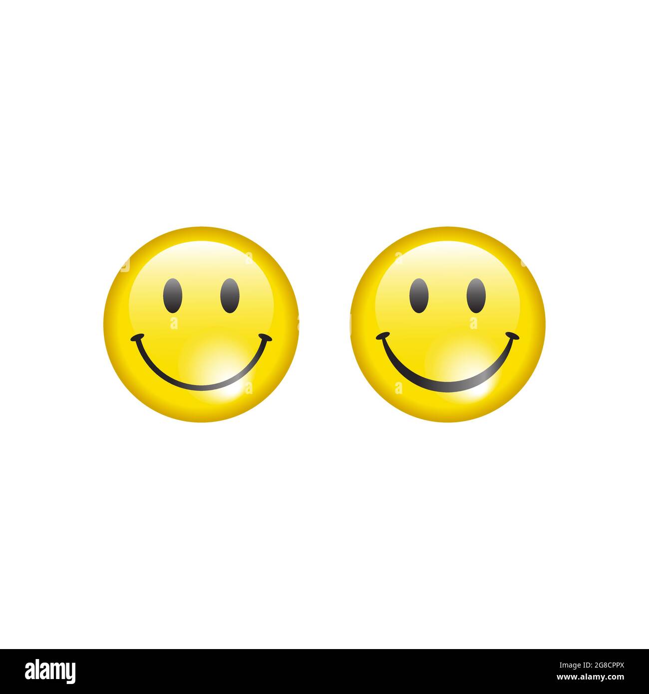 Gelbes Vektorsymbol für lächelndes Gesicht. Fröhliches Lächeln glänzendes und glänzendes Emoji. Stock Vektor