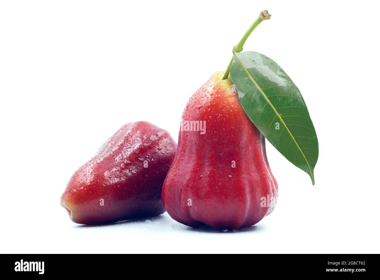 Rosenapfel oder Chomphu mit grünem Blatt isoliert auf weißem Hintergrund Stockfoto