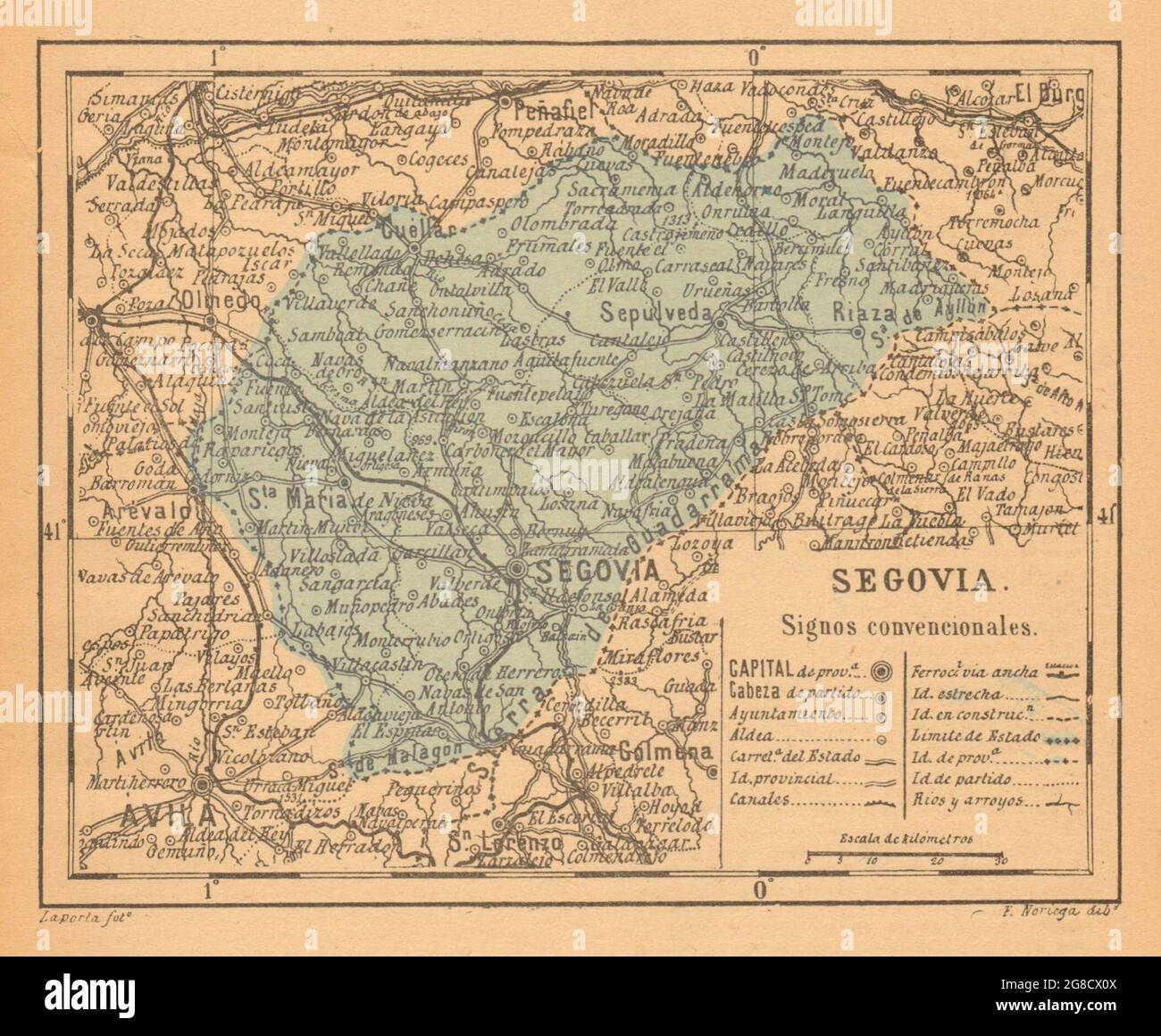 SEGOVIA. Castilla y León. Mapa Antiguo de la Provincia 1914 alte Antike Stockfoto