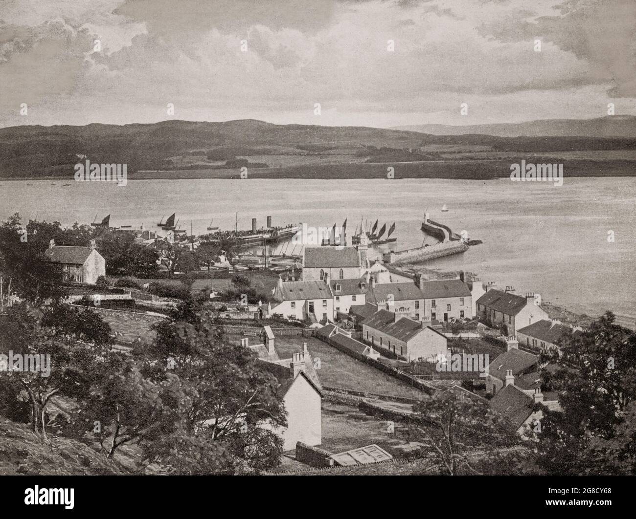 Eine Ansicht des Hafens aus dem späten 19. Jahrhundert begann 1873 in Ardrishaig, einem Küstendorf am Loch Gilp, am südlichen (östlichen) Eingang zum Crinan-Kanal in Argyll and Bute im Westen Schottlands. Stockfoto