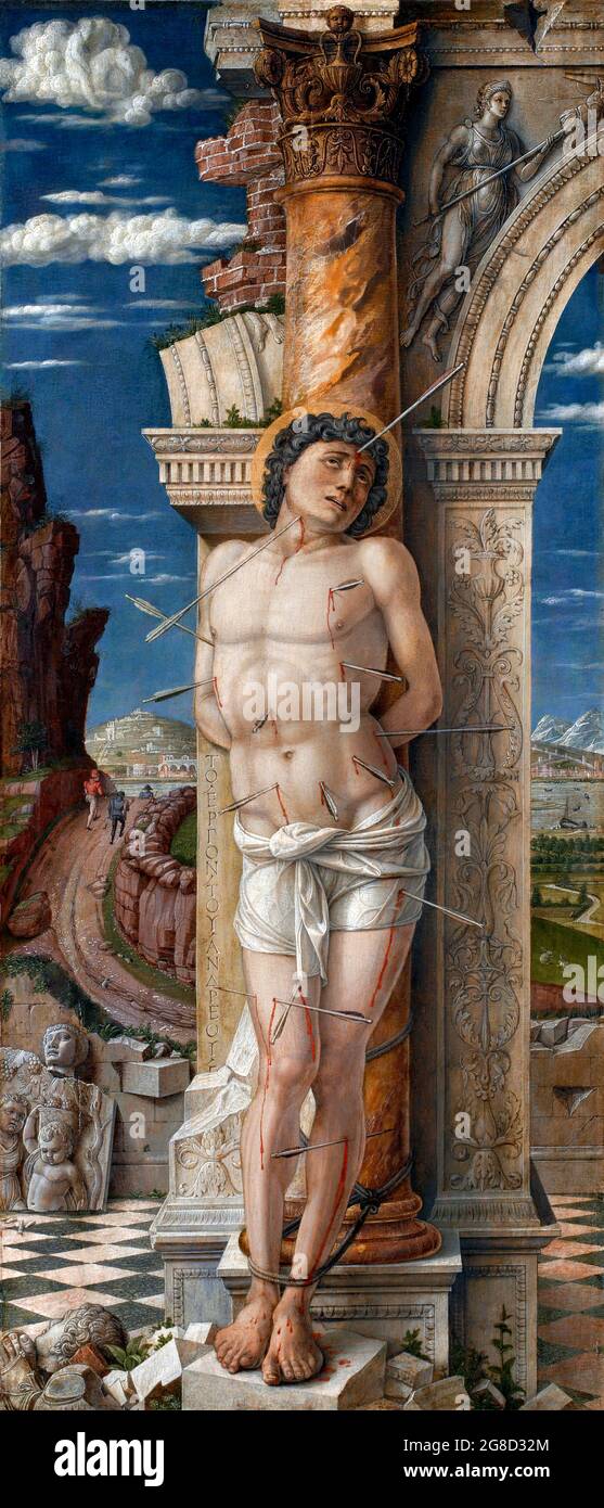 St. Sebastian von Andrea Mantegna (1431-1506), Öl auf Holz, c. 1457-59 Stockfoto