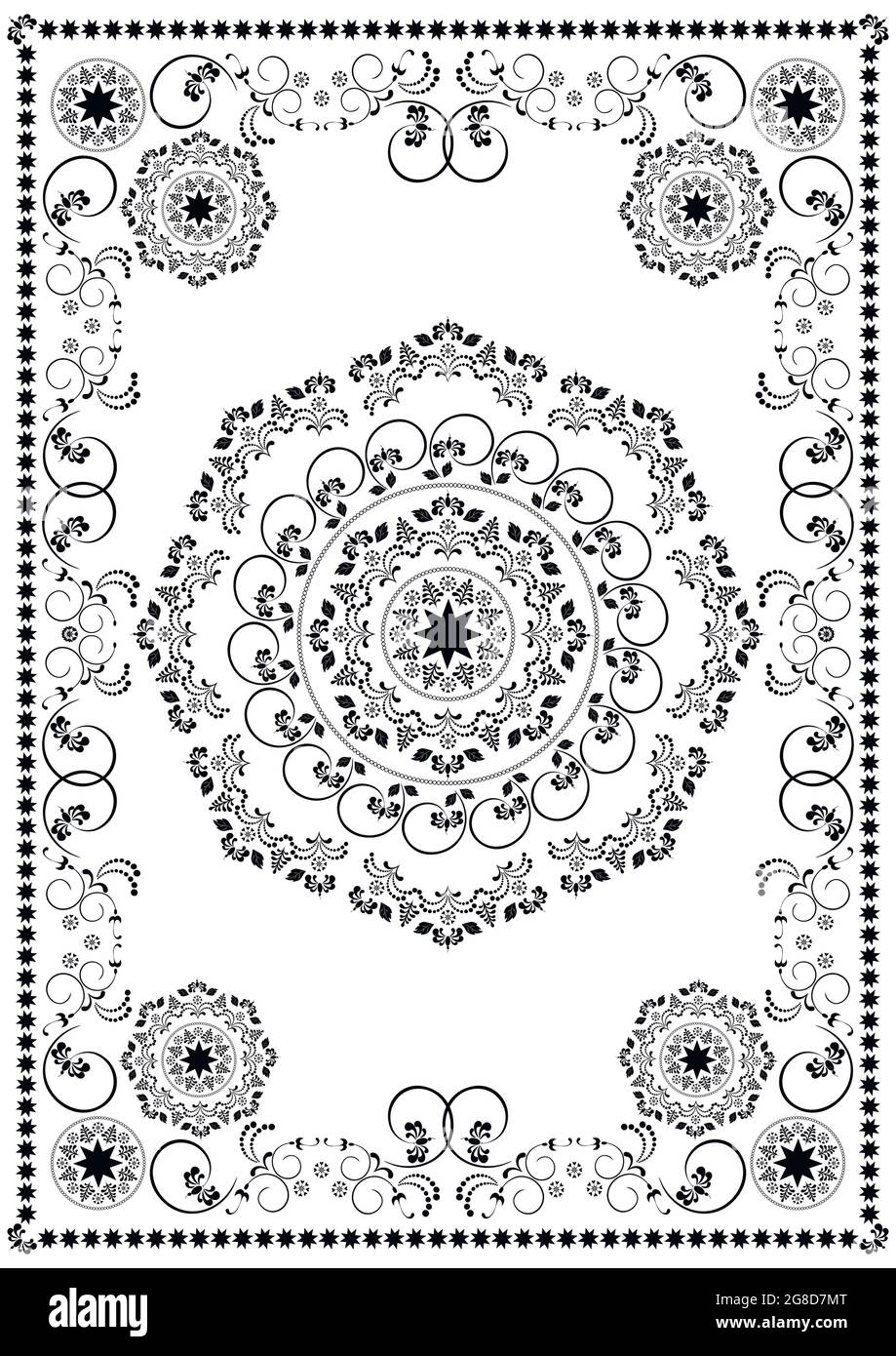 Vintage-Rahmen mit floralem Kalligrafie-Muster im orientalischen Stil auf weißem Hintergrund Stock Vektor