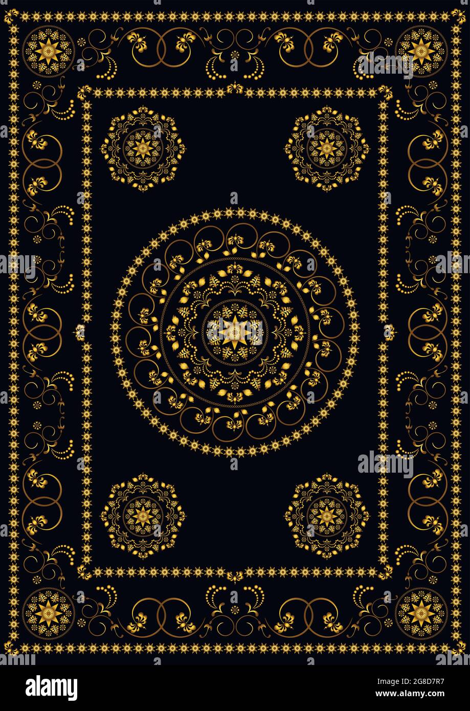 Rahmen aus Vintage-Gold mit floralem kalligraphischem Ornament im orientalischen Stil auf weißem Hintergrund Stock Vektor