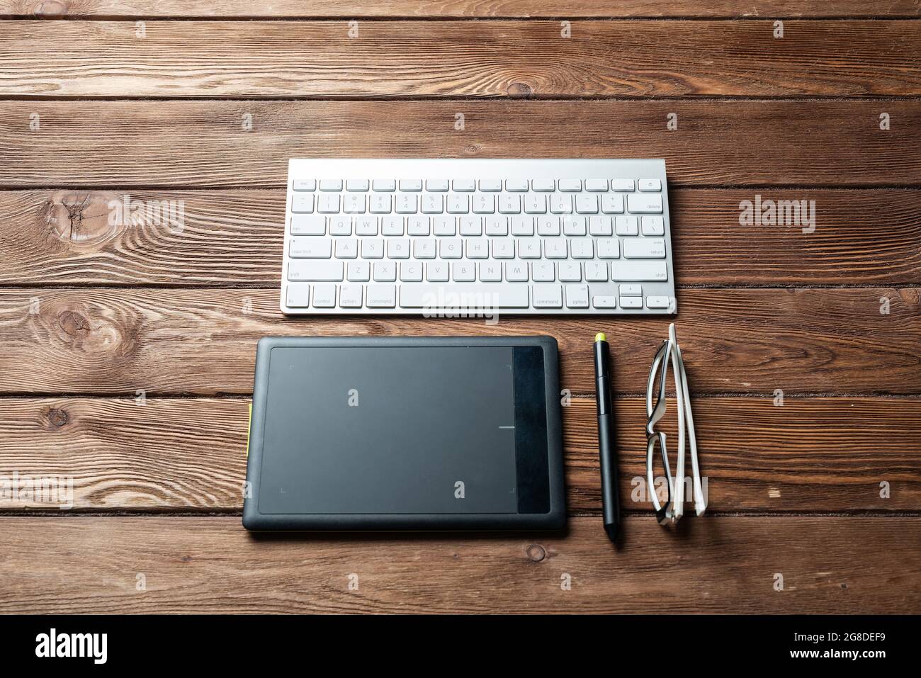 Ansicht von oben Arbeitsbereich in der Zusammensetzung Stockfoto