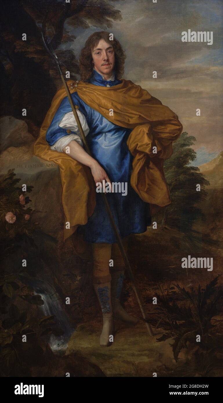 Lord George Stuart, 9. Seigneur von Aubigny (1618-1642). Schottischer Adliger und Militär. Royalistischer Befehlshaber. Er wird als Hirte dargestellt, der in einer arkadianischen Landschaft steht. Porträt von Anthony van Dyck (1599-1641). Öl auf Leinwand (218,4 x 133,4 cm), ca. 1638. National Portrait Gallery. London, England, Vereinigtes Königreich. Stockfoto