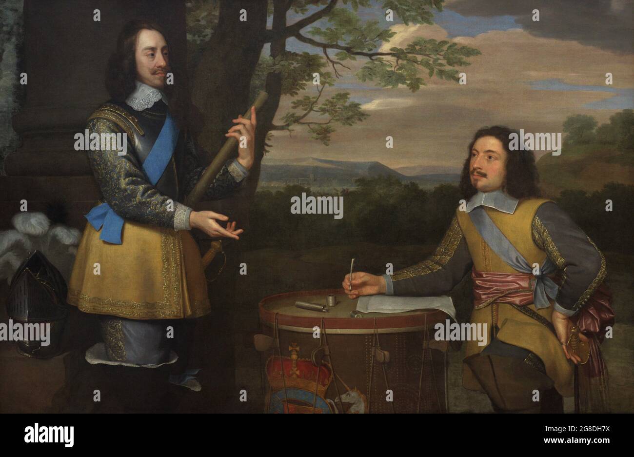 König Karl I. von England und Schottland (1600-1649). Sir Edward Walker (1612-1677). Walker, der sein Abzeichen als Garter King-of-Arms trägt, wird als Königssekretär im Krieg dargestellt. Porträt eines unbekannten Künstlers. Öl auf Leinwand (151,1 x 226,1 cm), ca. 1650. National Portrait Gallery. London, England, Vereinigtes Königreich. Stockfoto