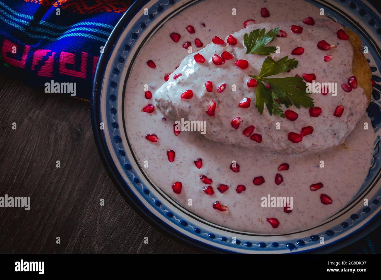 Chile en Nogada, traditionelle mexikanische Küche in Puebla Stockfoto