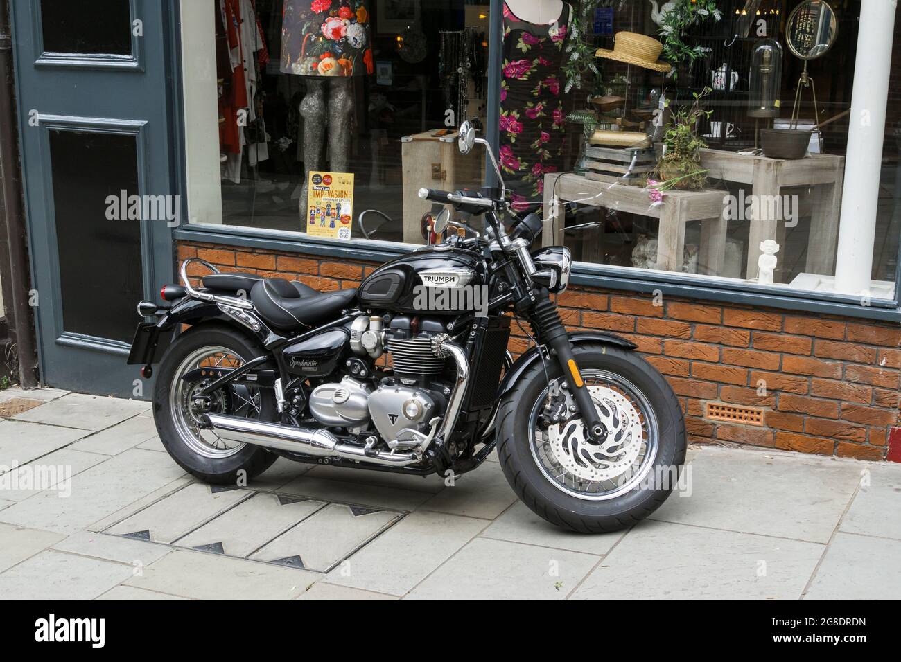 Schwarzes Triumph Speedmaster Bonneville 1200 Motorrad Stockfoto