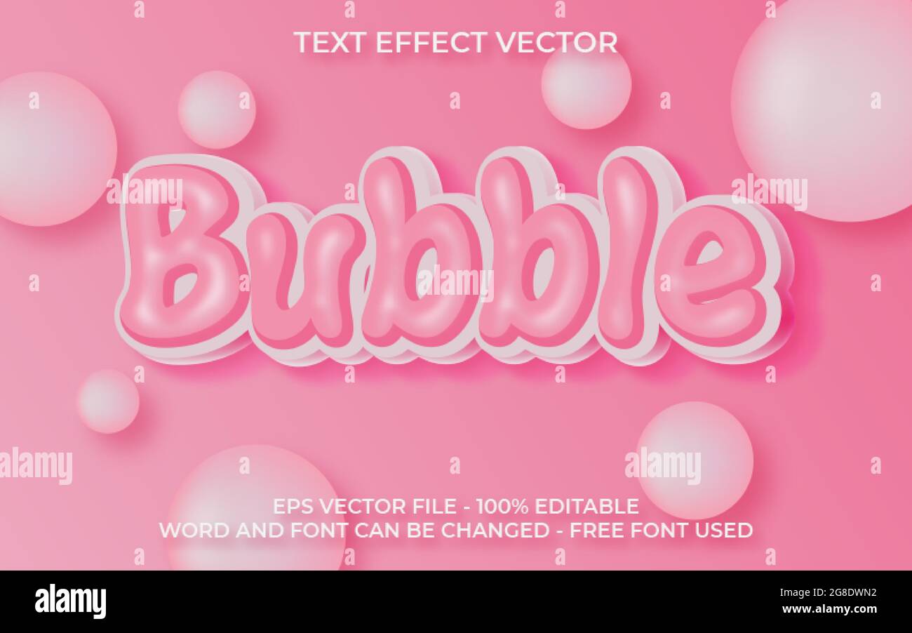 Pink Bubble Text Effektstil. Editierbarer Schriftarttexteffekt. Stock Vektor