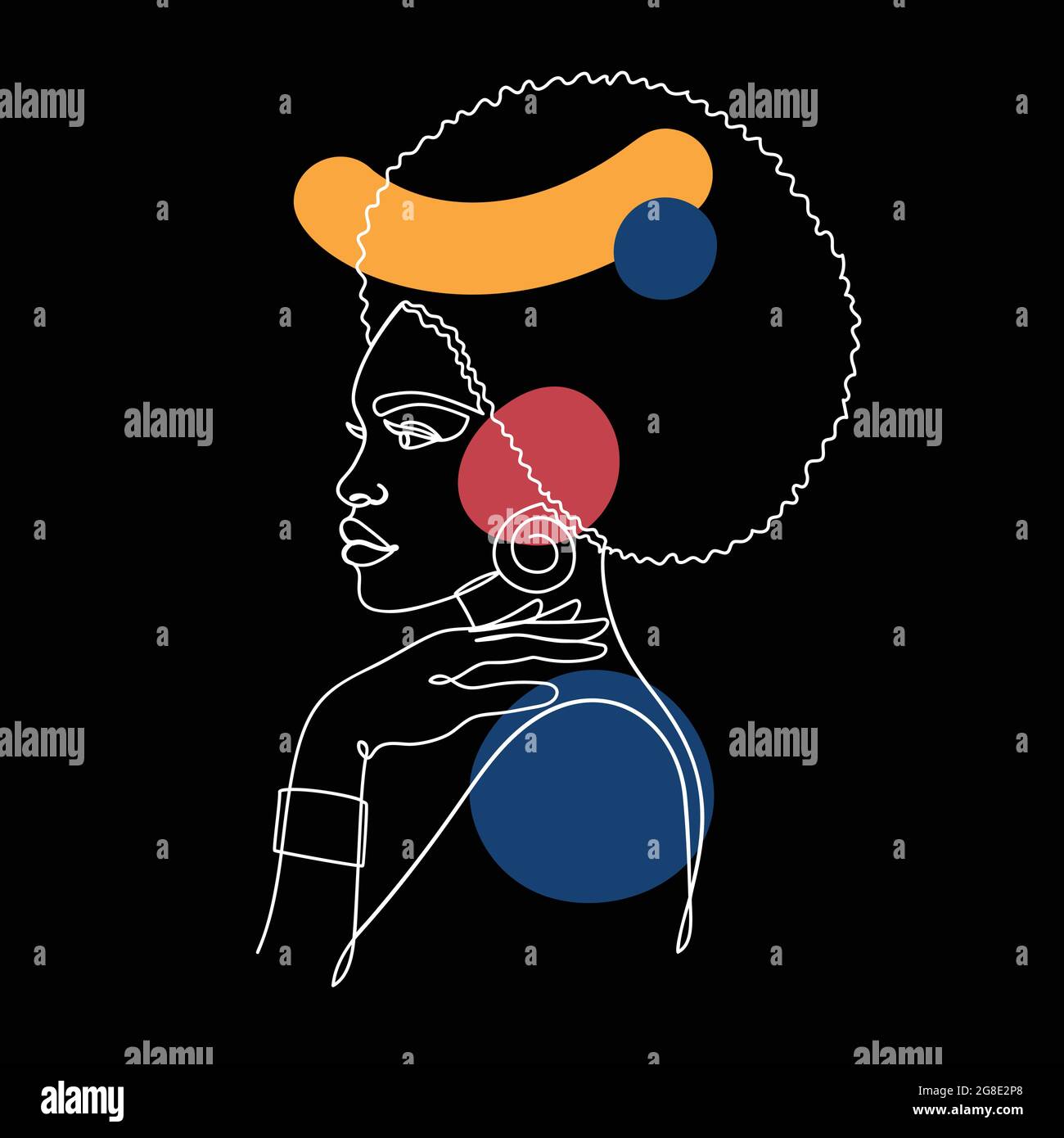 afroamerikanische Frau mit abstrakten Formen auf Weiß. Stock Vektor