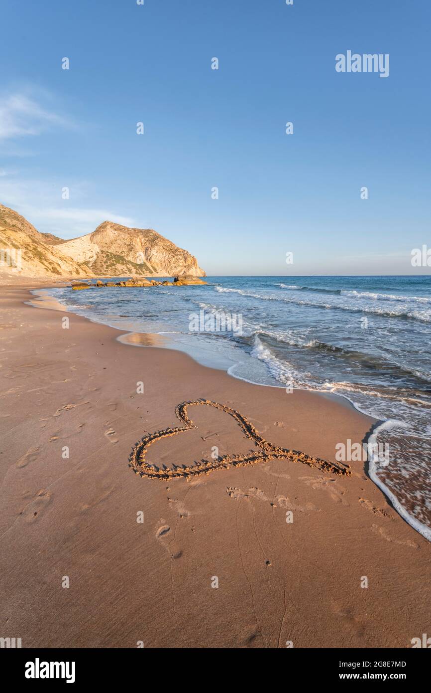 Heart in the Beach, Coast at Paradise Beach, Beach and Turquoise Sea, Kos, Dodekanes, Griechenland Stockfoto