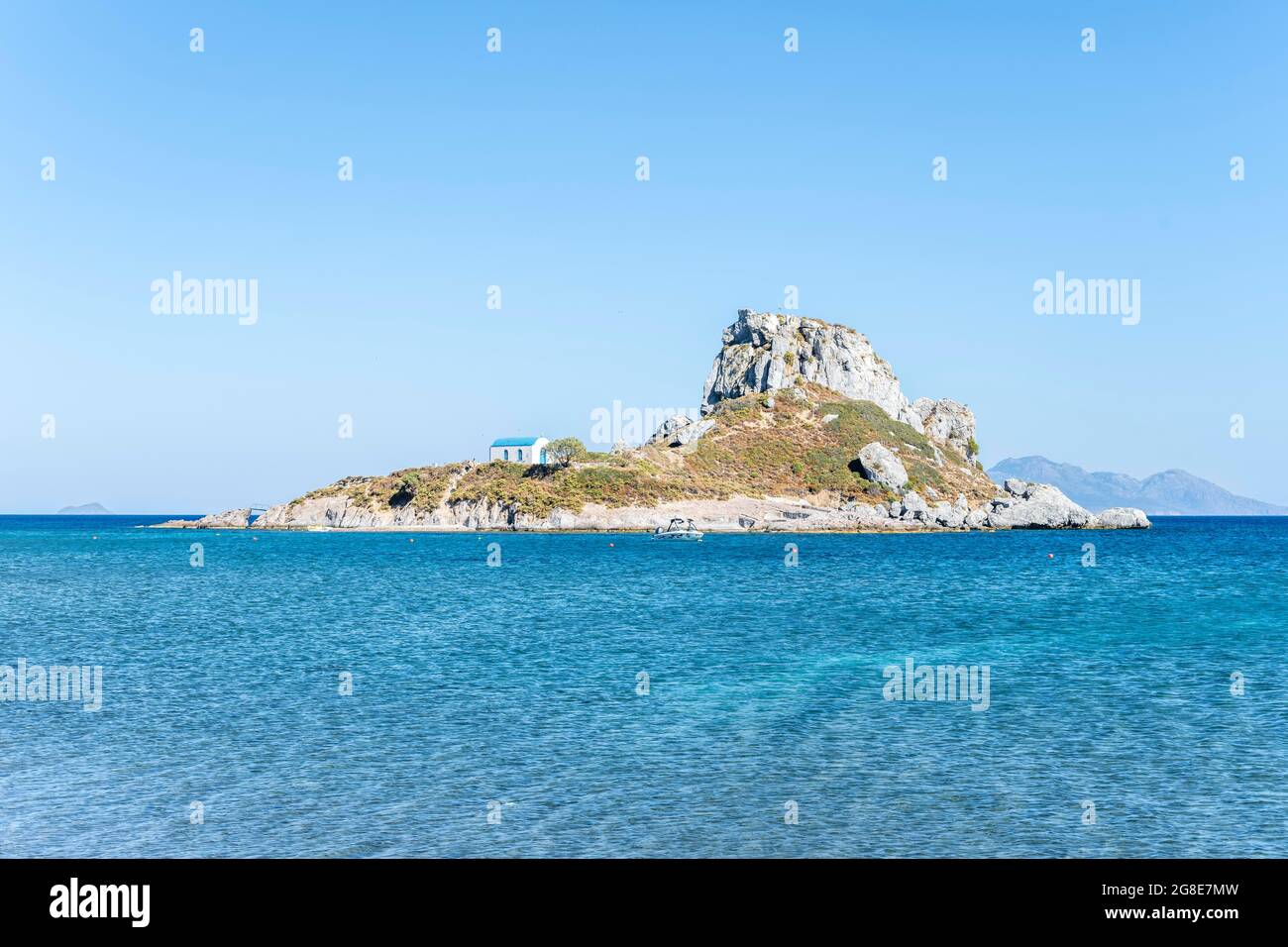 Kastri Insel mit Kirche, Kos, Dodekanes, Griechenland Stockfoto