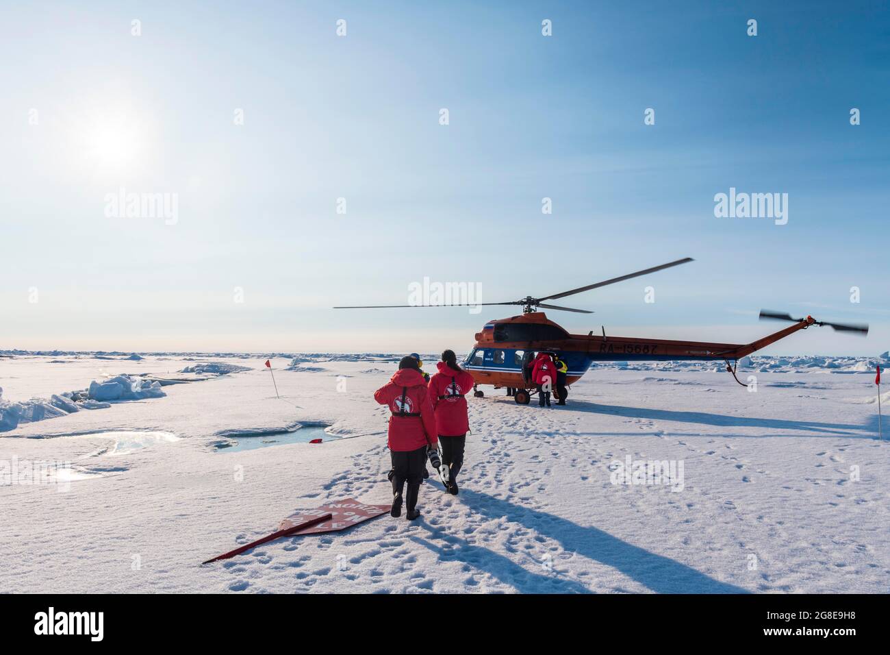 Hubschrauber am Nordpol, Arktis Stockfoto