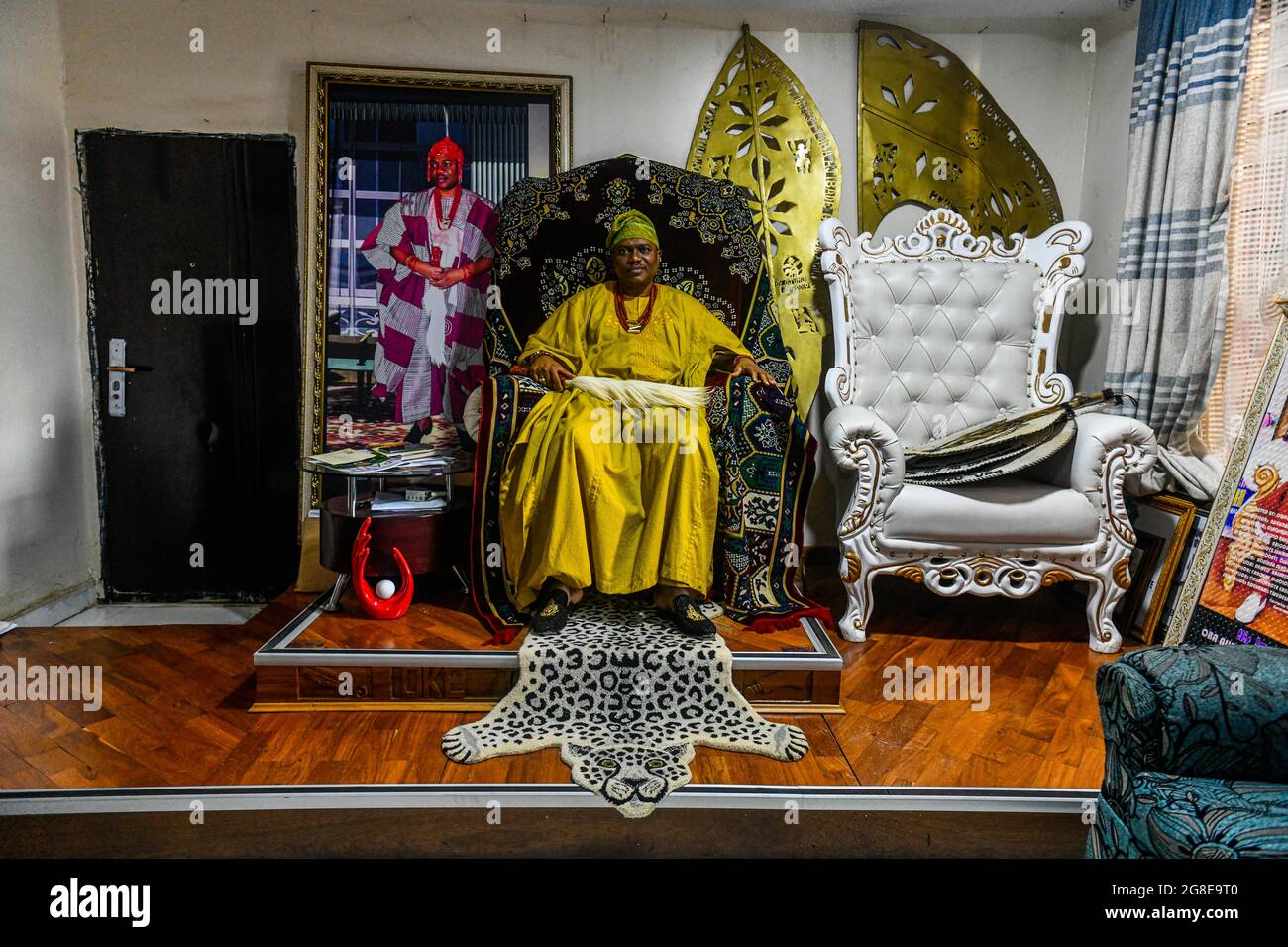 Der König von Owo auf seinem Thron, Bundesstaat Ondo, Nigeria Stockfoto