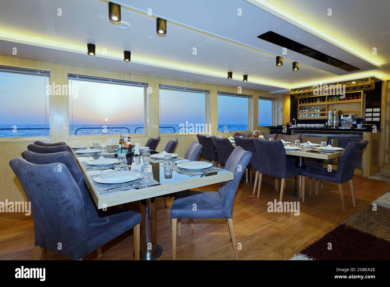 Main Deck Restaurant, Tauchschiff, Live-Bord, Red Sea Explorer, Red Sea, Ägypten Stockfoto