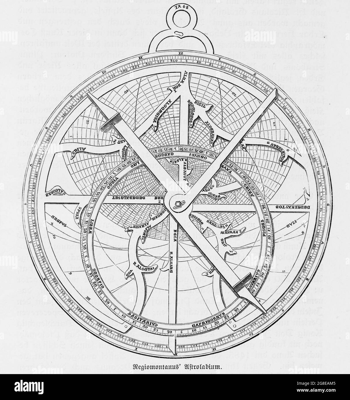 Das Astrolabium ist ein astronomisches Berechnungs- und Messinstrument für die Berechnung der Sternpositionen, das auf dem Seefart verwendet wird, historisch Stockfoto