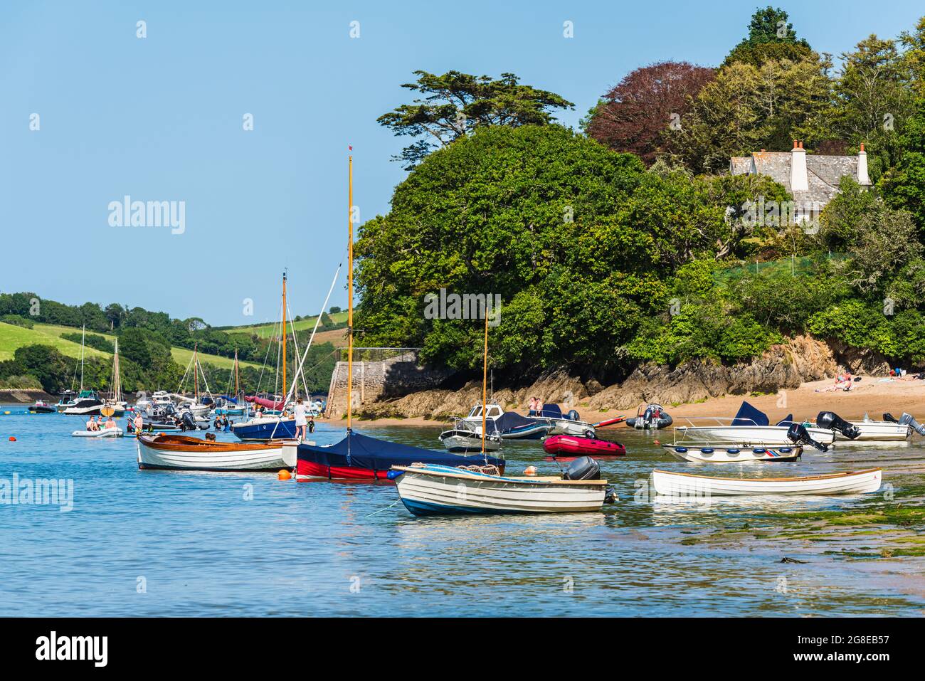 Blick auf Kingsbridge Mündung und Boote, SALCOMBE, Kingsbridge, Devon, England Stockfoto