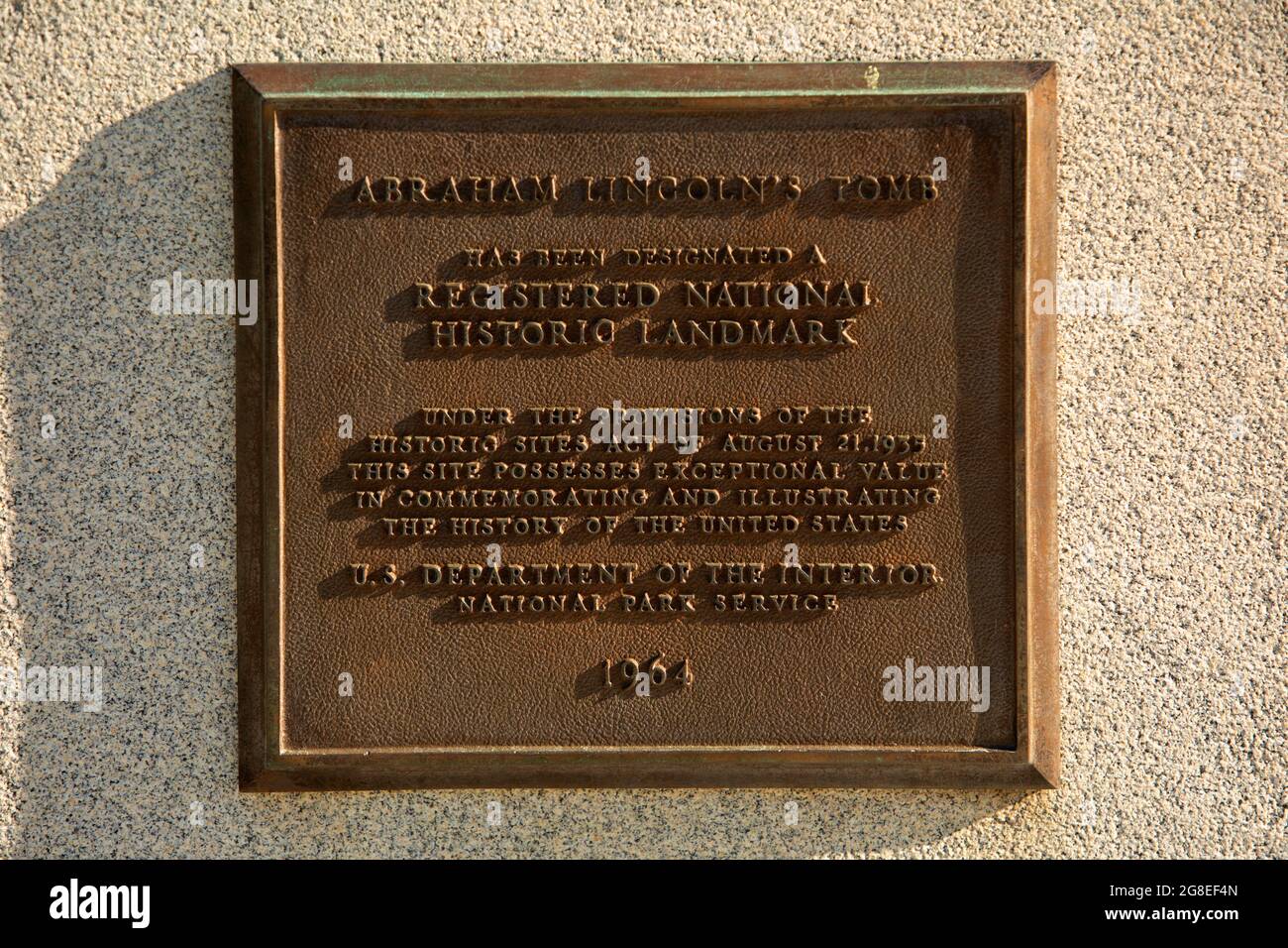 National Historic Landmark Plakette, Lincoln Tomb State Historic Site, Springfield, Illinois Stockfoto